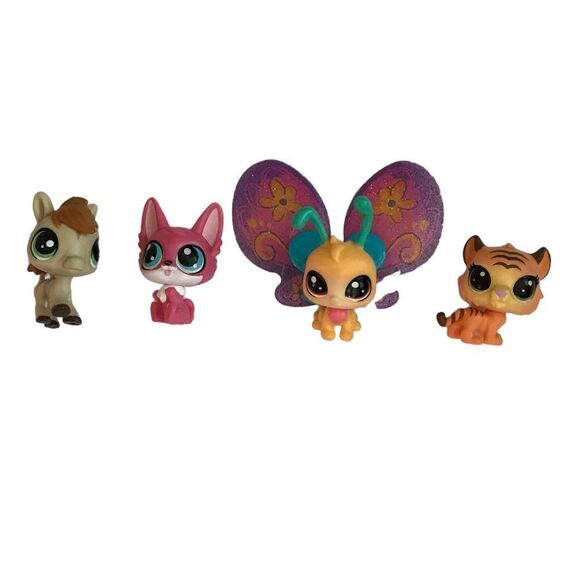 Littlest Pet shop figures pink fox horse tiger and butterfly set of 4 - Picture 1 of 5